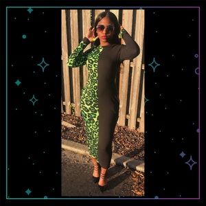 Black & Green Cheetah Print Dress